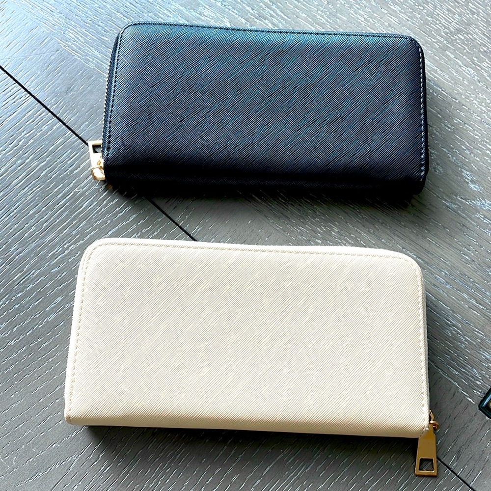 Bone PINK  wallet with cards and compartments & rose gold zipper .